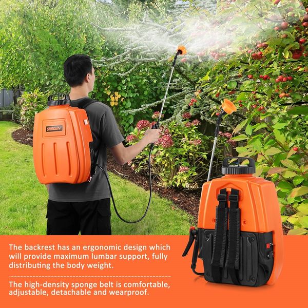 Garden Sprayer on Wheels 16L 12V Pump Weed Sprayer with Car Wash Brush Orange