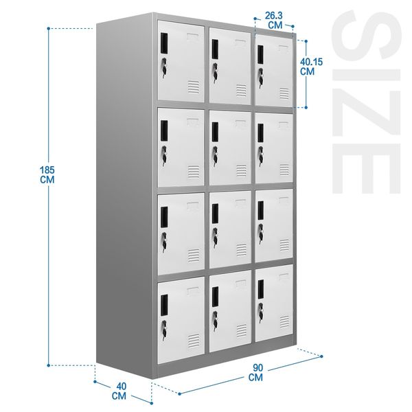 12 Doors Locker Cabinet Steel Storage Cupboard for Home Office School Gym