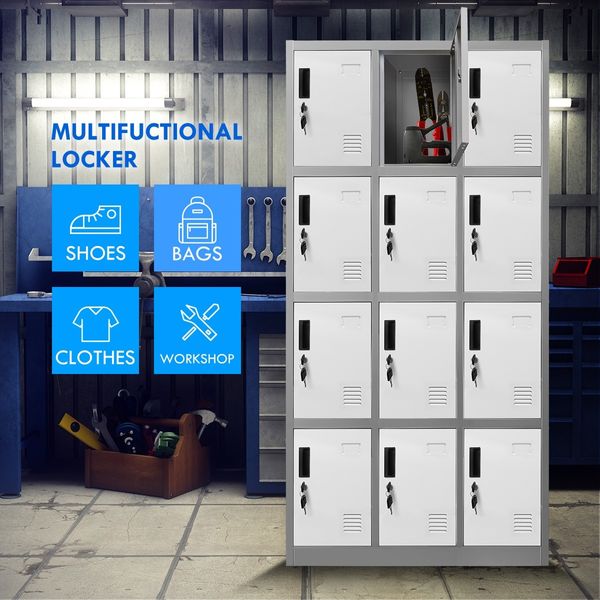 12 Doors Locker Cabinet Steel Storage Cupboard for Home Office School Gym