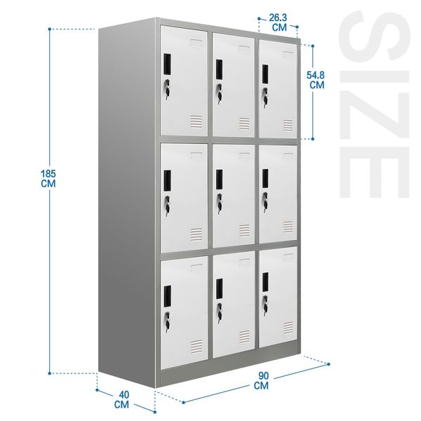 9 Doors Locker Cabinet Steel Storage Cupboard for Home Office School Gym