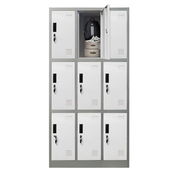 9 Doors Locker Cabinet Steel Storage Cupboard for Home Office School Gym