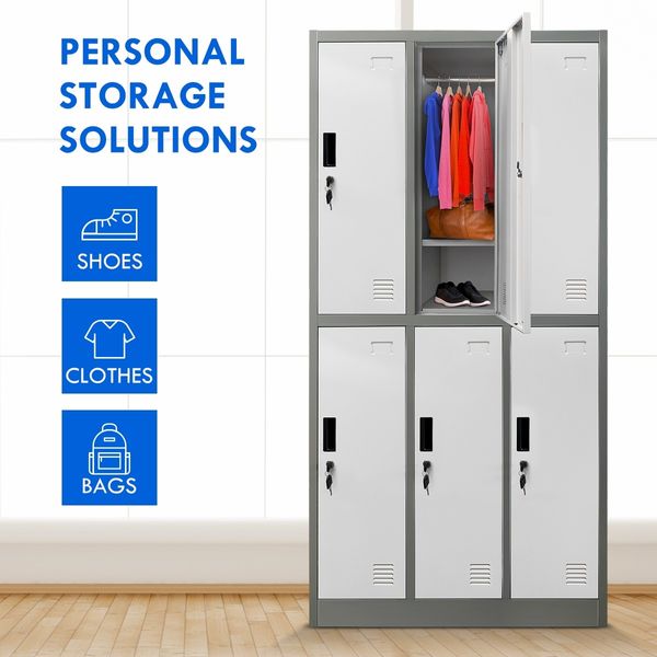 6 Doors Locker Cabinet Steel Storage Cupboard for Home Office School Gym