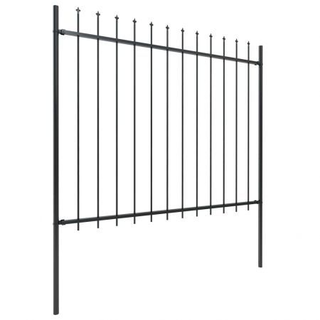 Garden Fence with Spear Top Steel 5.1x1.5 m Black