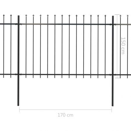 Garden Fence with Spear Top Steel 5.1x1.5 m Black