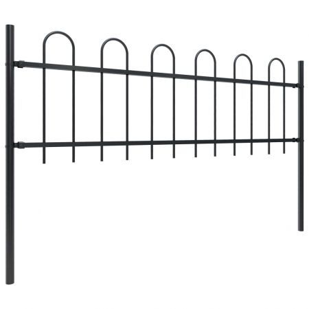 Garden Fence with Hoop Top Steel 5.1x0.6 m Black