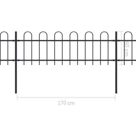 Garden Fence with Hoop Top Steel 5.1x0.6 m Black