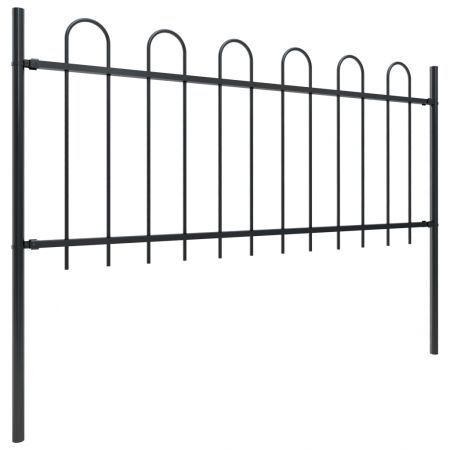 Garden Fence with Hoop Top Steel 5.1x0.8 m Black