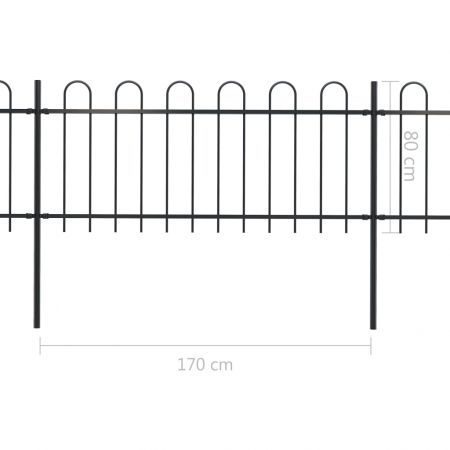 Garden Fence with Hoop Top Steel 5.1x0.8 m Black