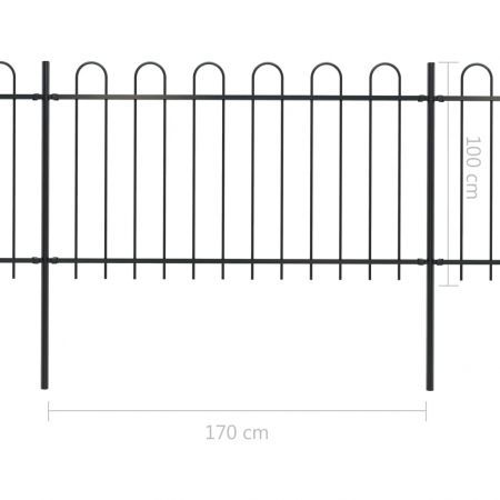 Garden Fence with Hoop Top Steel 5.1x1 m Black