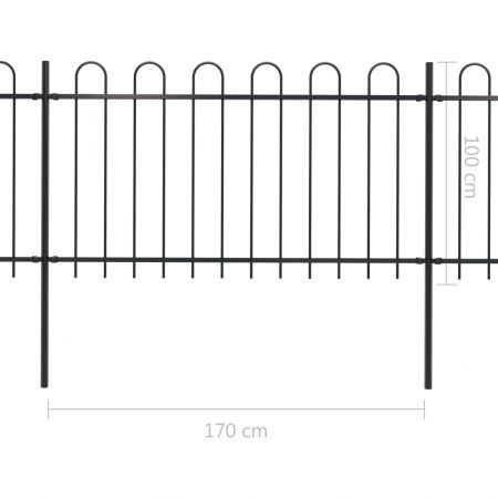 Garden Fence with Hoop Top Steel 6.8x1 m Black