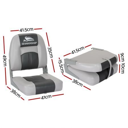 Seamanship Set of 2 Folding Boat Seats Seat Marine Seating Set Swivels All Weather Charcoal & Grey