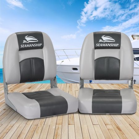 Seamanship Set of 2 Folding Boat Seats Seat Marine Seating Set Swivels All Weather Charcoal & Grey