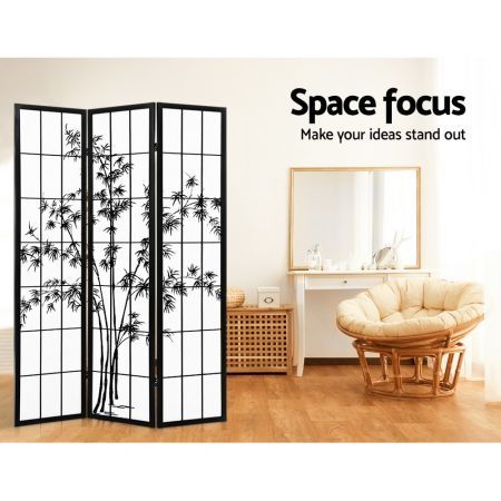 Artiss 3 Panel Room Divider Screen Privacy Dividers Pine Wood Stand Shoji Bamboo Black White