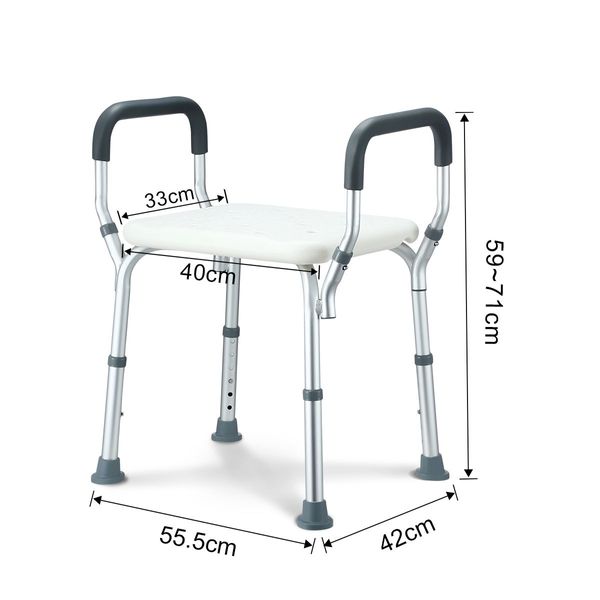 Adjustable Shower Chair Seat Bath Stool with Padded Armrests