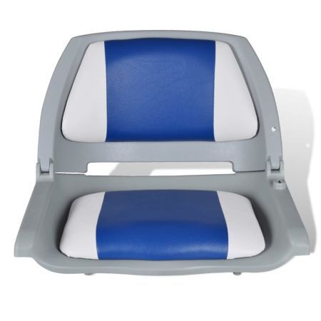 Boat Seats 2 pcs Foldable Backrest With Blue-white Pillow 41x51x48 cm