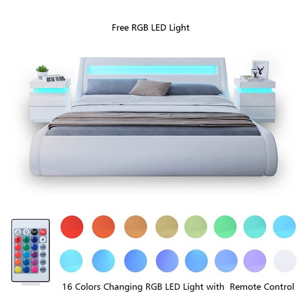 Fashion White Bed Frame with Storage LED Light King Size