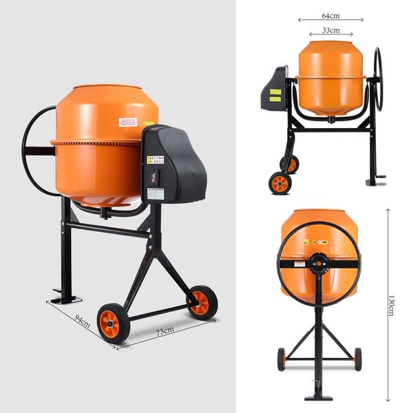 180L Portable Cement Mixer w/ Waterproof Power Motor for Concrete Stucco Mortar