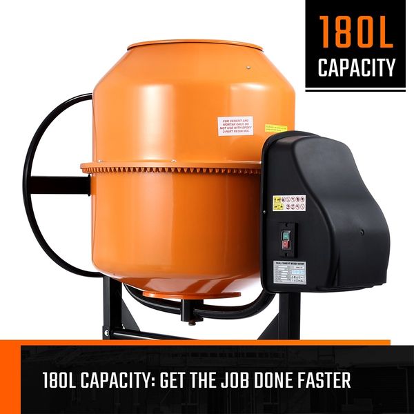 180L Portable Cement Mixer w/ Waterproof Power Motor for Concrete Stucco Mortar