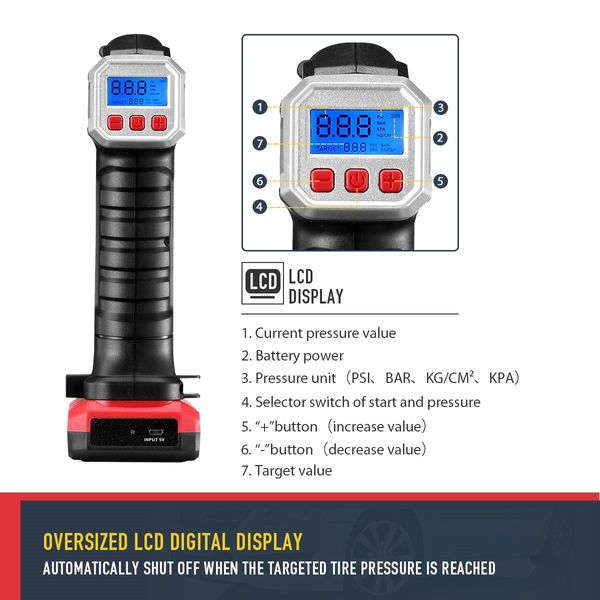 Rechargeable Cordless Tyre Inflator Car Tyre Pump with Digital LCD 11V