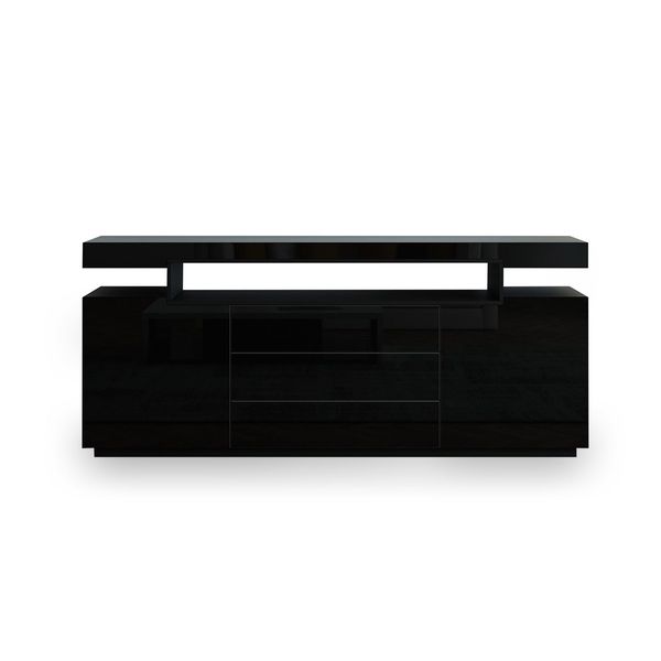 200cm Sideboard Buffet Cabinet High Gloss Front Storage Cupboard 2 Doors 3 Drawers Black