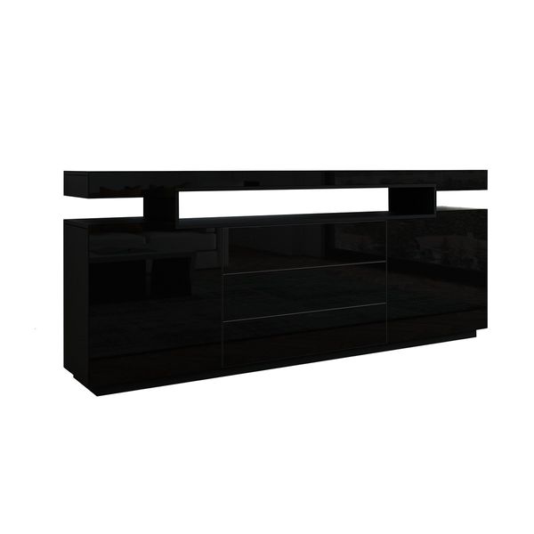 200cm Sideboard Buffet Cabinet High Gloss Front Storage Cupboard 2 Doors 3 Drawers Black