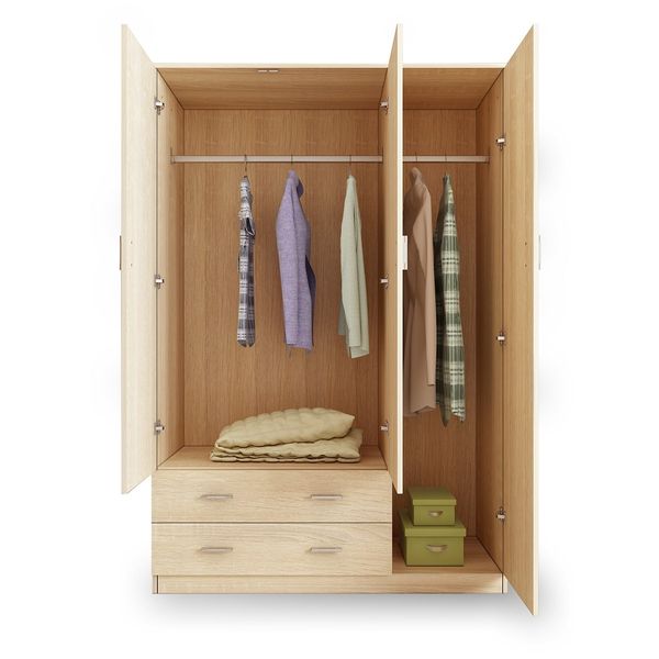 Oak Wardrobe Cabinet Wood Bedroom Clothes Storage Organiser Cupboard 3 Doors 2 Drawers