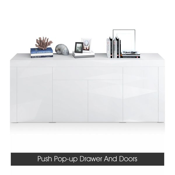 Sideboard Buffet Cabinet Table 4 Doors 1 Drawer High Gloss Front Storage Cupboard White