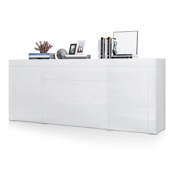 Sideboard Buffet Cabinet Table 4 Doors 1 Drawer High Gloss Front Storage Cupboard White