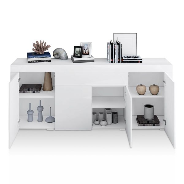 Sideboard Buffet Cabinet Table 4 Doors 1 Drawer High Gloss Front Storage Cupboard White