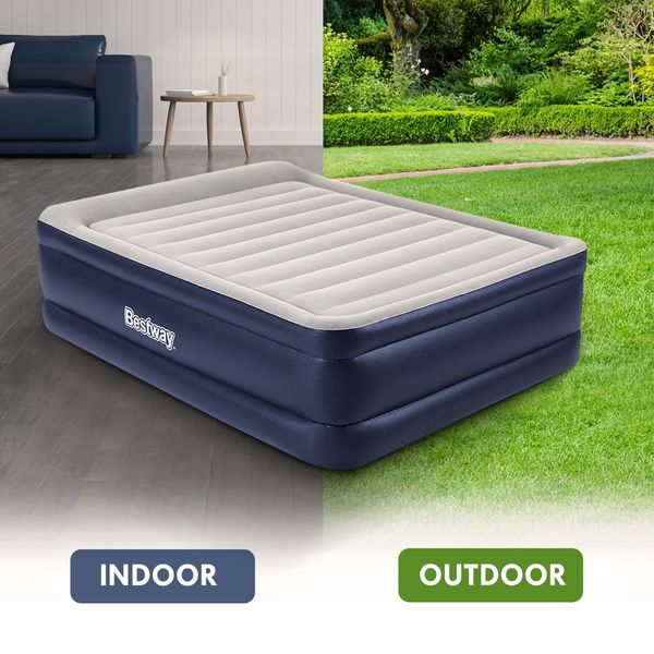 Bestway Queen Size Camping Air Bed Inflatable Flocked Mattress Built in AC Pump