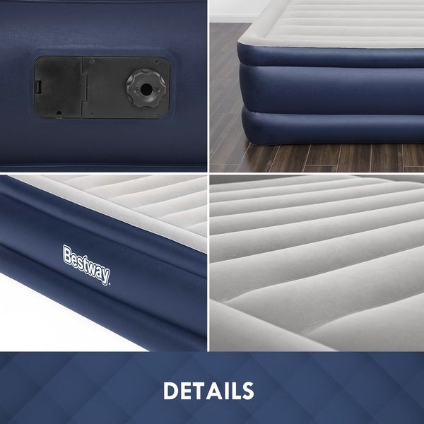 Bestway Queen Size Camping Air Bed Inflatable Flocked Mattress Built in AC Pump