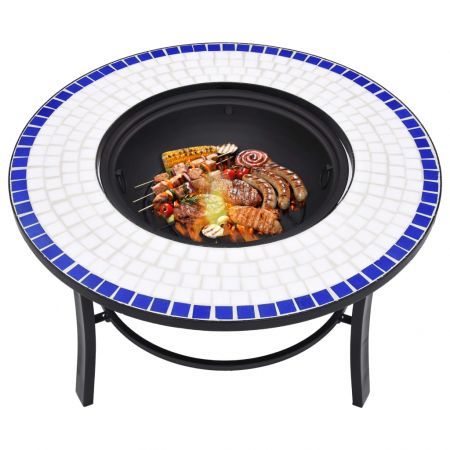 vidaXl Mosaic Fire Pit Blue and White 68cm Ceramic