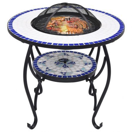 vidaXL Mosaic Fire Pit Table Blue and White 68 cm Ceramic