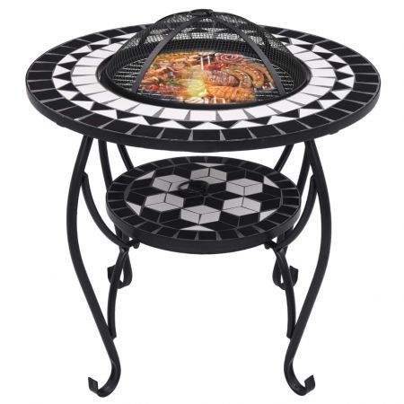 vidaXL Mosaic Fire Pit Table Black and White 68 cm Ceramic