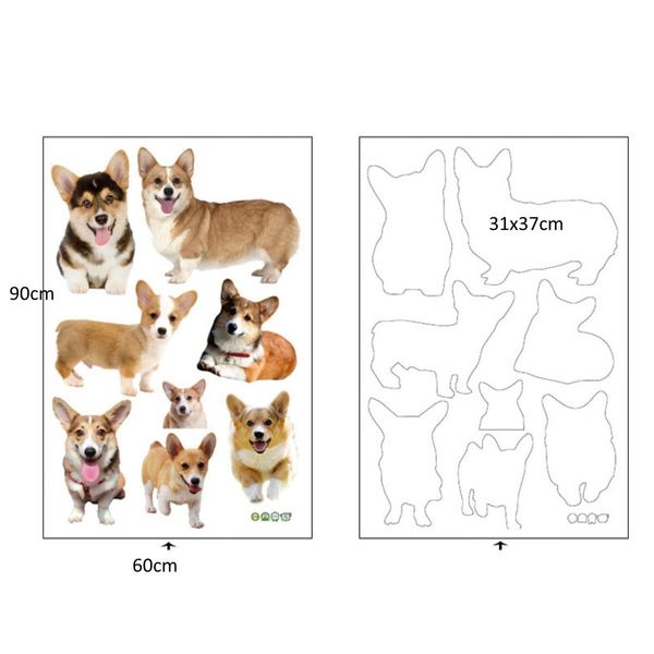 3D Wall Stickers Dogs PVC Self Adhesive Removable DIY Decoration Corgi