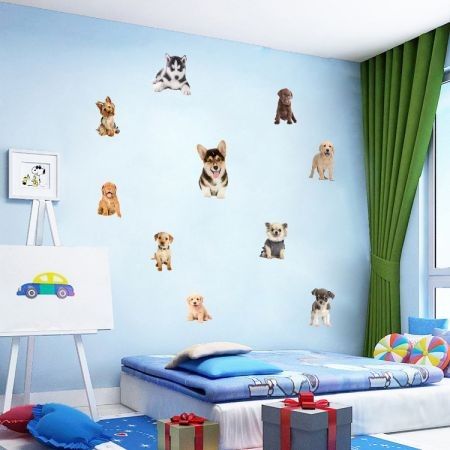 3D Wall Stickers Dogs PVC Self Adhesive Removable DIY Decoration Corgi