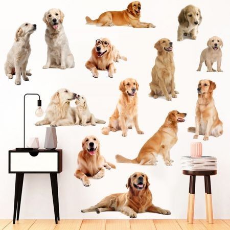 3D Wall Stickers Dogs PVC Self Adhesive Removable DIY Decoration Golden Retriever