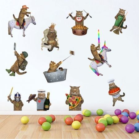 3D Wall Car Cabinet Stickers Cats PVC Self Adhesive Removable DIY Decoration