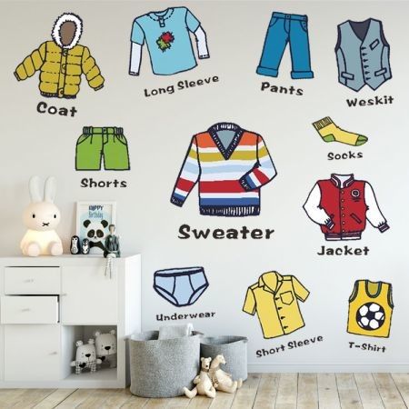 Boys Clothing Label and Alphabet Wall Sticker  Wardrobe Classification Tips Storage Organizing Nursery Room Decor