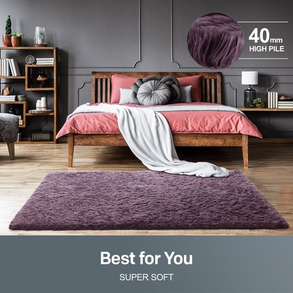 Grey Purple 1.6x2.3m Fluffy Shaggy Rug Carpet Soft Area Rug Anti-slip Floor Mat Bedroom
