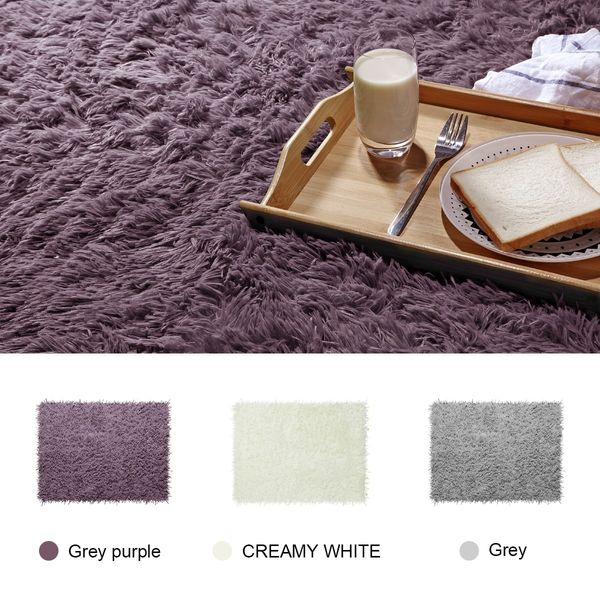 Grey Purple 1.6x2.3m Fluffy Shaggy Rug Carpet Soft Area Rug Anti-slip Floor Mat Bedroom