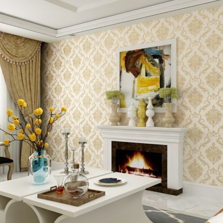 3D Self Adhesive Floral Pattern  Non-Woven Wall Paper 53CMX5M Beige Yellow