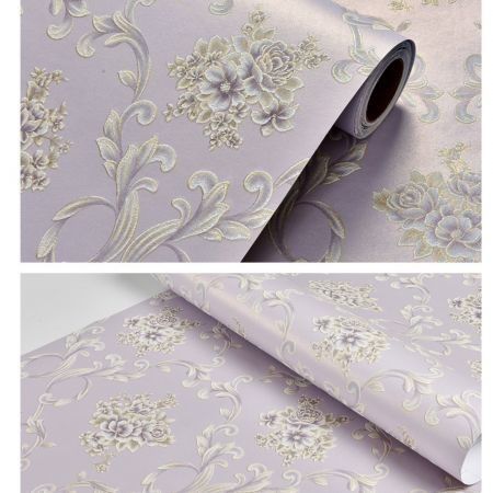 3D Self Adhesive Floral Pattern  Non-Woven Wall Paper 53CMX5M Bl.Purple