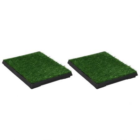 Pet Toilets 2 Pieces with Tray and Artificial Turf Green 63x50x7 cm WC