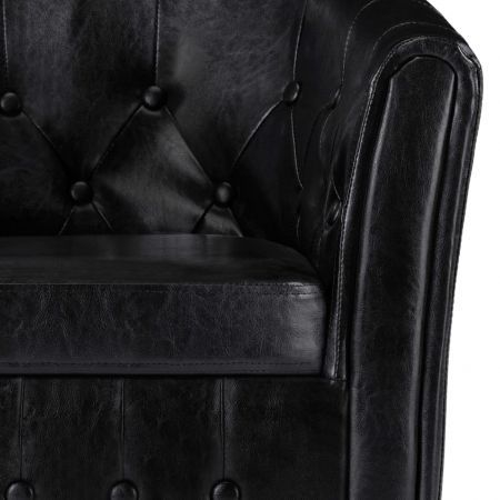 Tub Chair with Footstool Black Faux Leather