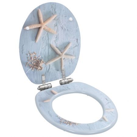 WC Toilet Seats 2 pcs with Soft Close Lids MDF Starfish Design