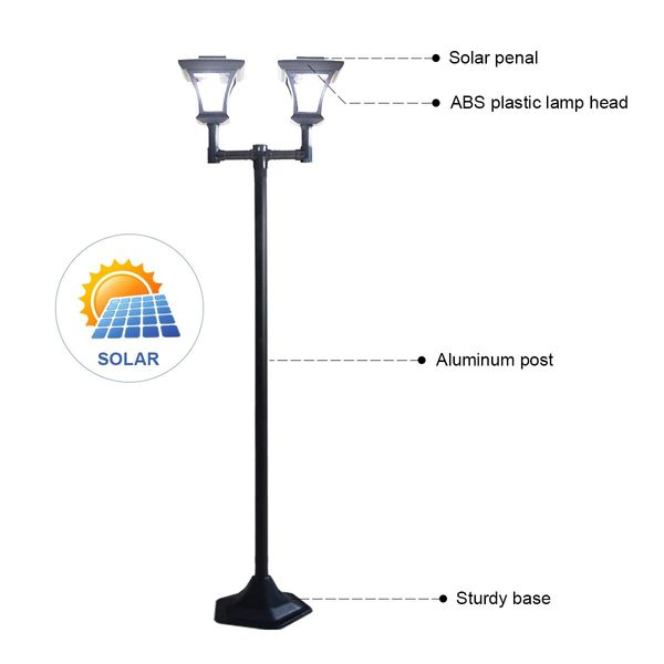 Deluxe Outdoor Solar Lights Garden Lamp Post with Double Lamp X2