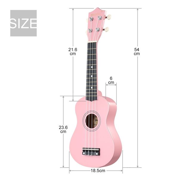 Soprano Ukulele 21 Inch Bundle 4 Strings Musical Instrument w/ Gig Bag Pink Melodic