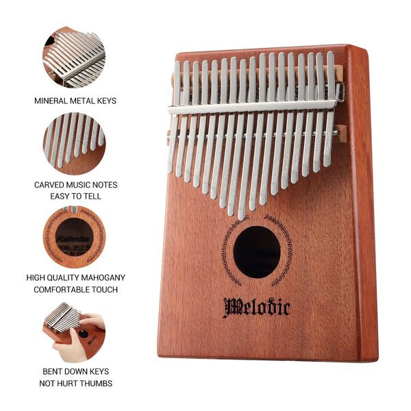 17 Keys Kalimba Thumb Piano Instrument Mahogany Wood w/ Tuning Hammer Melodic