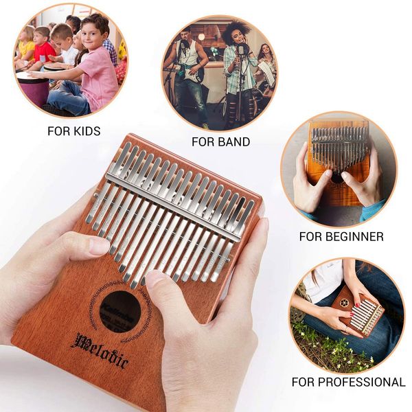 17 Keys Kalimba Thumb Piano Instrument Mahogany Wood w/ Tuning Hammer Melodic